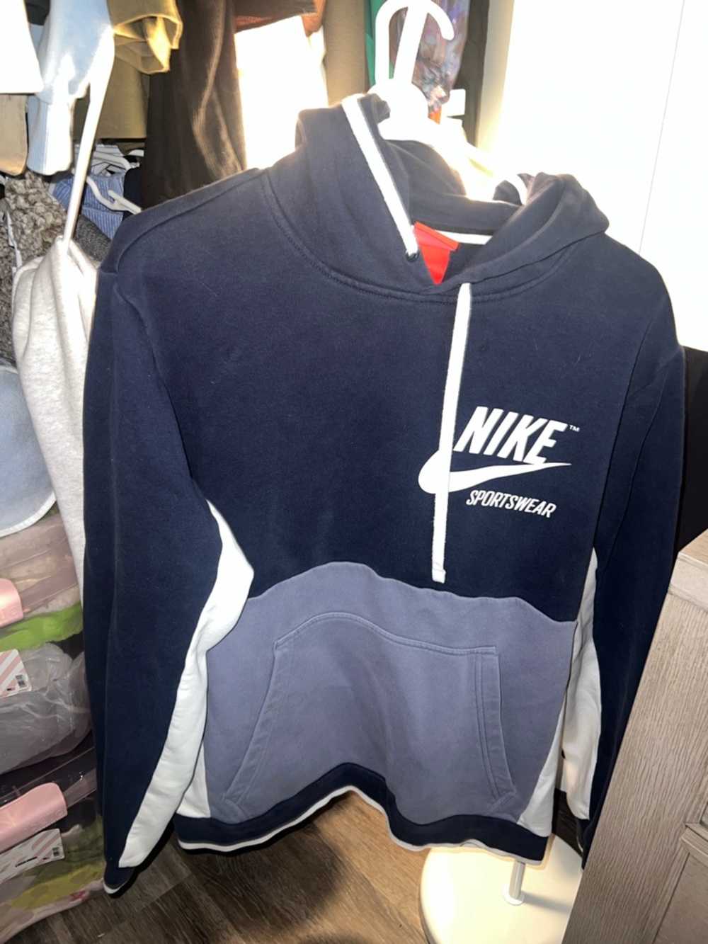 Nike Men’s Navy, Gray & White Crewneck Hoodie